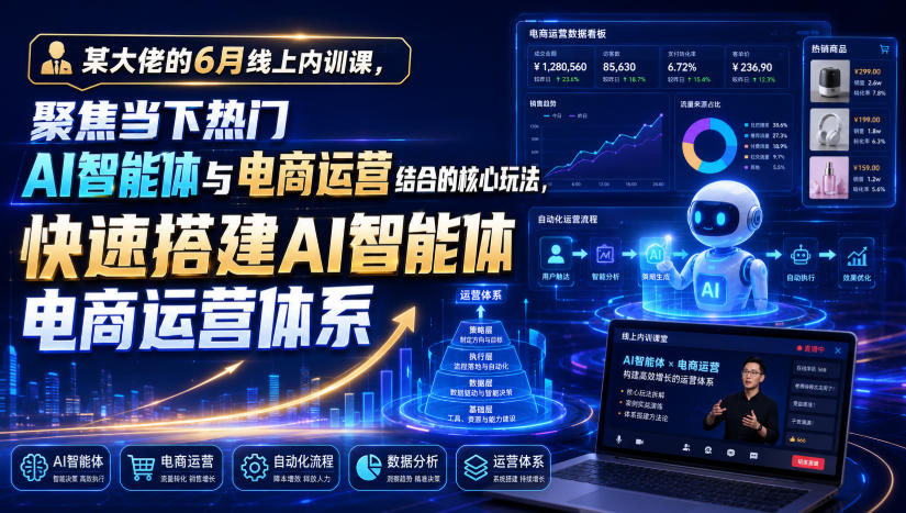 某大佬的6月线上内训课，聚焦当下热门AI智能体与电商运营结合的*玩法，快速搭建AI智能体电商运营体系