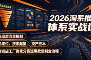 2026淘系推广体系实战课｜新品底层流量机制、选品定位、搜索起量、投产控本、新店老店工厂商家分赛道爆款复制全流程-麦资源网
