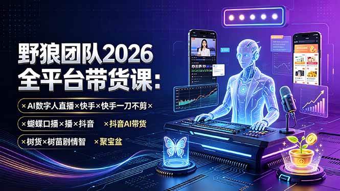 图片[1]-（19511期）野狼团队2026全平台带货课-7月：AI数字人直播×快手一刀不剪×蝴蝶口播×抖音AI带货×树苗剧情智剪×聚宝盆