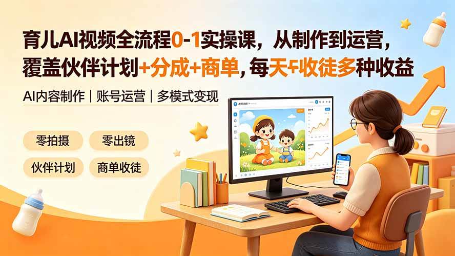 图片[1]-（19236期）育儿AI视频全流程0-1实操课，从制作到运营，覆盖伙伴计划+分成+商单+收徒多种收益，每天500+收益