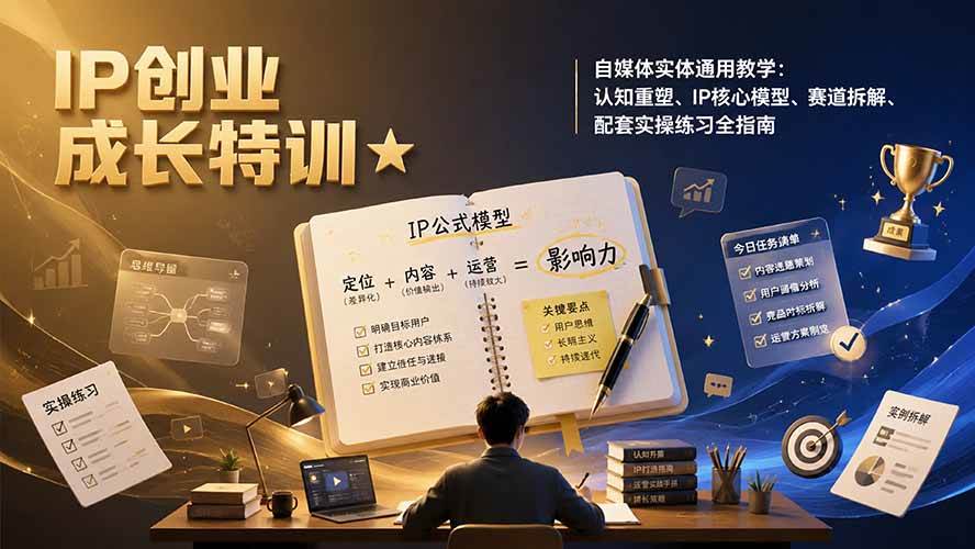 图片[1]-（19567期）IP创业成长特训★自媒体实体通用教学：认知重塑、IP核心模型、赛道拆解、配套实操练习全指南