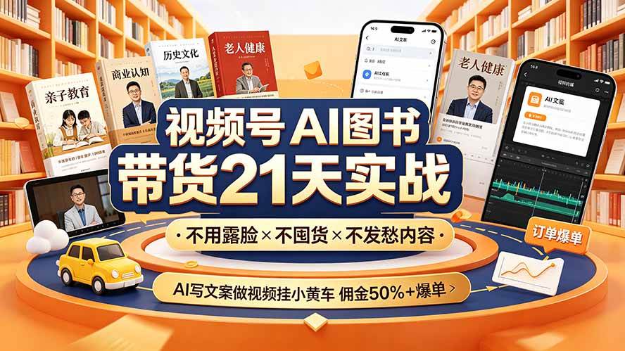 图片[1]-（19476期）视频号AI图书带货21天实战：不用露脸×不囤货×不发愁内容，AI写文案做视频挂小黄车，佣金50%+爆单