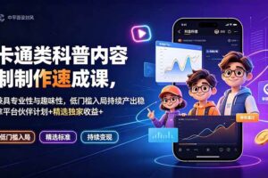 （19234期）卡通类科普内容制作速成课，兼具专业性与趣味性，低门槛入局持续产出稳拿平台伙伴计划+精选独家收益-麦资源网