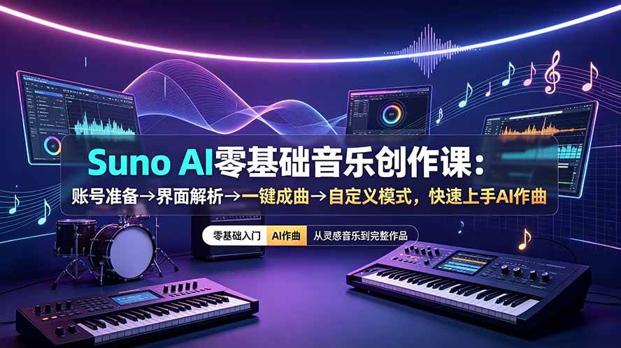 图片[1]-（19264期）Suno AI零基础音乐创作课：账号准备→界面解析→一键成曲→自定义模式，快速上手AI作曲