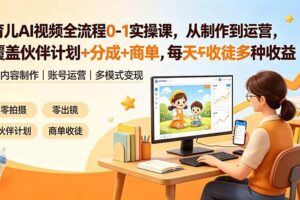 （19236期）育儿AI视频全流程0-1实操课，从制作到运营，覆盖伙伴计划+分成+商单+收徒多种收益，每天500+收益-麦资源网