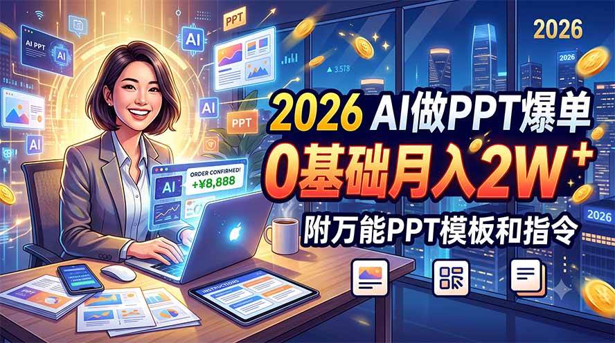 图片[1]-（19284期）2026 AI做PPT爆单，0基础月入2W，附万能PPT模板和指令