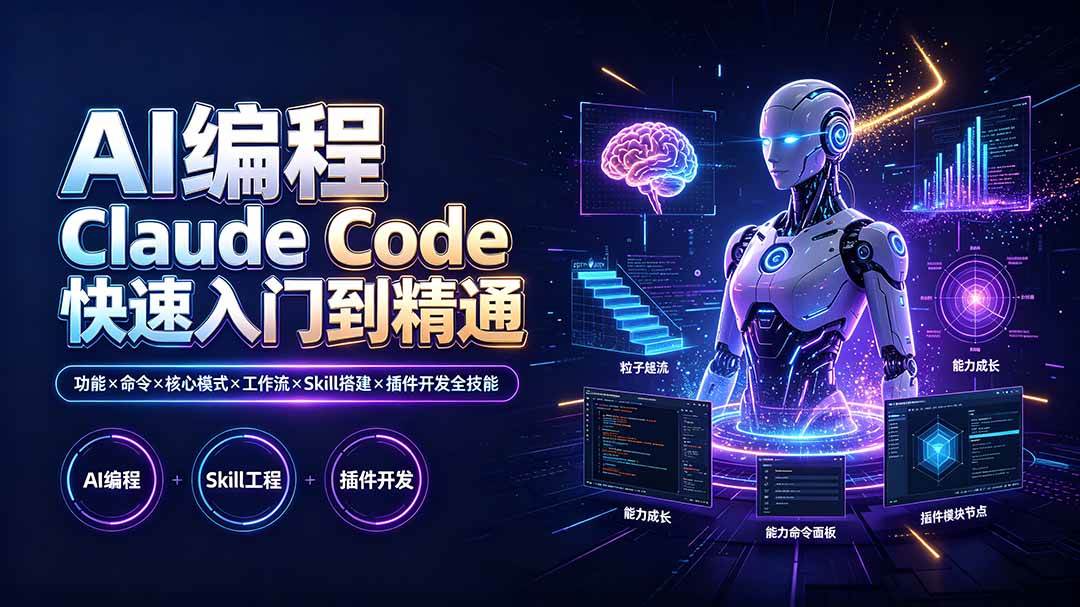 图片[1]-（19306期）AI编程 Claude Code快速入门到精通：功能×命令×核心模式×工作流×Skill搭建×插件开发全技能