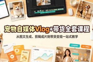 宠物自媒体Vlog+带货全套课程｜从图文生成、剪辑成片到带货变现一站式教学-麦资源网