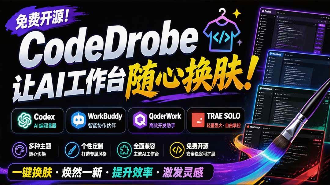 图片[1]-（19586期）免费开源的CodeDrobe，让AI工作台随心换肤，支持Codex、WorkBuddy等，免费且本地运行！