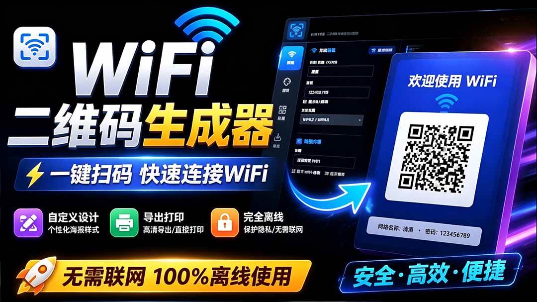 图片[1]-（19566期）完全离线使用！WiFi二维码生成器，一键扫码快速连接WiFi，支持自定义风格导出 WiFi二维码生成器