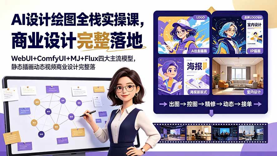 图片[1]-（19244期）AI设计绘图全栈实操课，WebUI+ComfyUI+MJ+Flux四大主流模型，静态插画动态视频商业设计完整落地教程