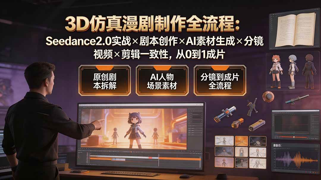 图片[1]-（19341期）3D仿真漫剧制作全流程：Seedance2.0实战×剧本创作×AI素材生成×分镜视频×剪辑一致性，从0到1成片
