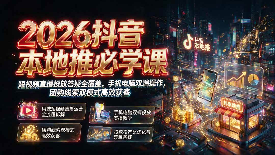 图片[1]-（19618期）2026抖音本地推必学课｜短视频直播投放答疑全覆盖，手机电脑双端操作，团购线索双模式高效获客