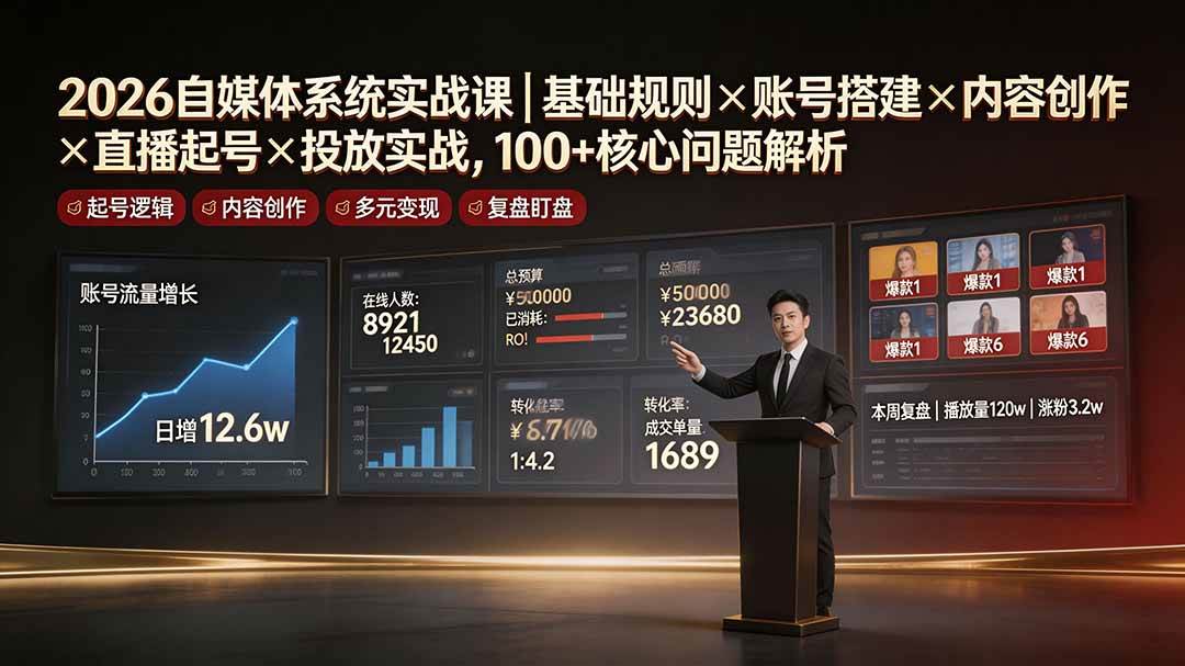 图片[1]-（19329期）2026自媒体系统实战课｜基础规则×账号搭建×内容创作×直播起号×投放实战，100+核心问题解析