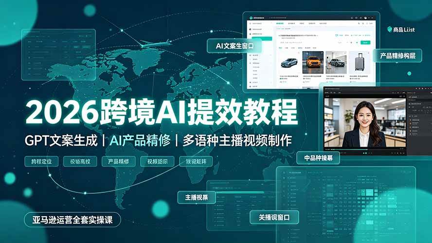 图片[1]-（19286期）2026跨境AI提效教程·GPT文案生成｜AI产品精修｜多语种主播视频制作，亚马逊运营全套实操课