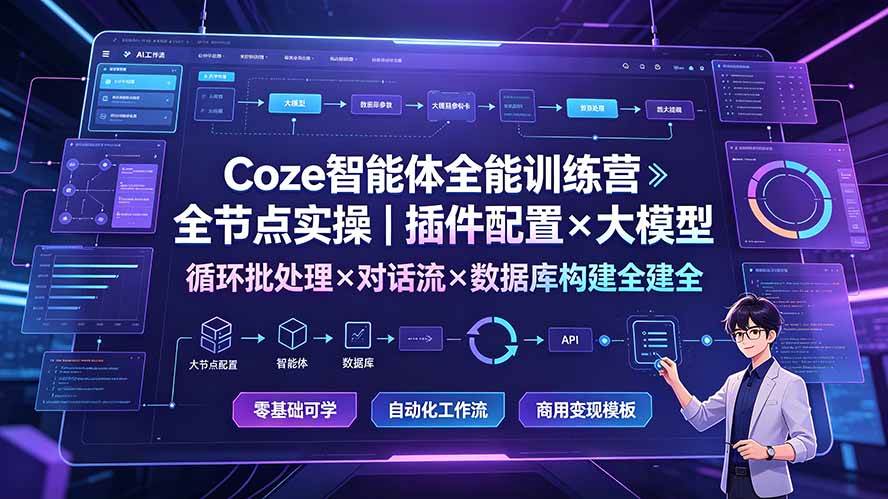 图片[1]-（19324期）Coze智能体全能训练营：全节点实操｜插件配置×大模型×循环批处理×对话流×数据库构建全教学