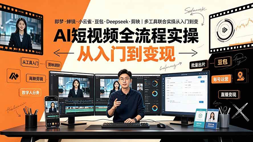 图片[1]-（19250期）AI短视频全流程实操：即梦·蝉镜·小云雀·豆包·Deepseek·剪映｜多工具联合实操从入门到变现