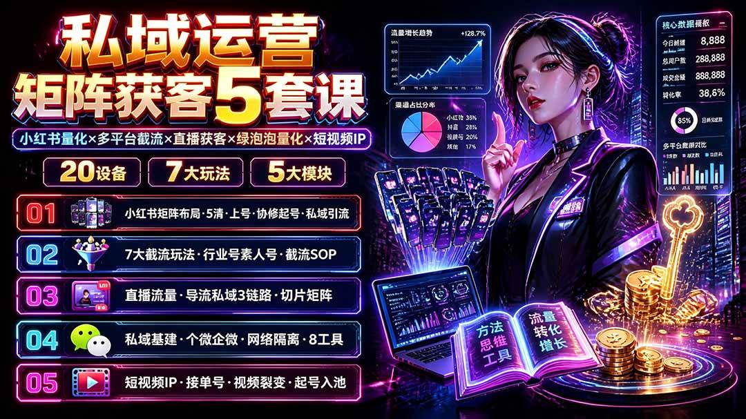 图片[1]-（19617期）私域运营矩阵获客5套课：小红书量化×多平台截流×直播获客×绿泡泡量化×短视频IP×20设备×7大玩法