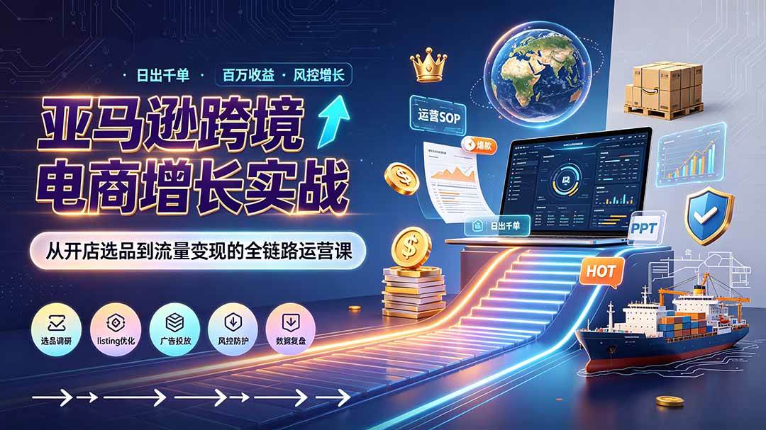 图片[1]-（19308期）亚马逊0-1孵化特训营8期：从注册风控到稳定日出千单实战，规避审核封店风险，标准化执行流程落地