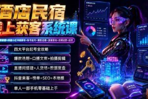 （19623期）酒店民宿线上获客系统课：6年讲师亲授×抖音小红书视频号×账号起号×爆款选题×直播落地×店铺运营×投流-麦资源网