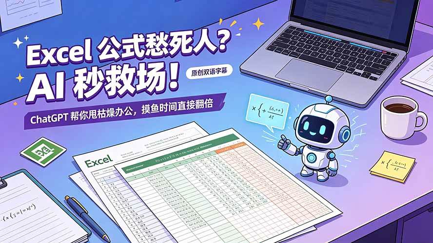 图片[1]-（19487期）Excel 公式愁死人？AI 秒救场！ChatGPT 帮你甩枯燥办公，摸鱼时间直接翻倍【原创双语字幕】