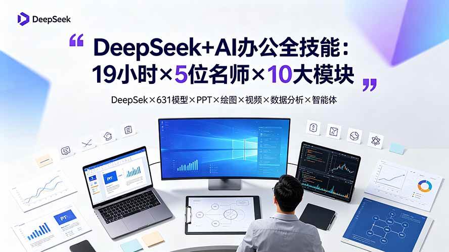 图片[1]-（19411期）DeepSeek+AI办公全技能：19小时×5位名师×10大模块，DeepSeek×631模型×PPT×绘图×视频×数据分析×智能体