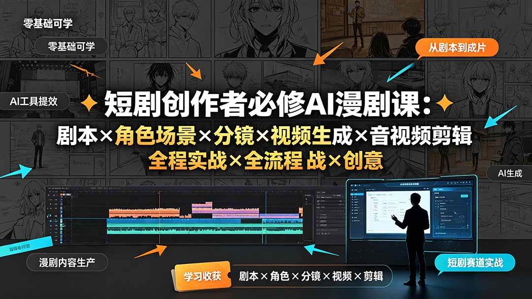 图片[1]-（19459期）短剧创作者必修AI漫剧课：剧本×角色场景×分镜×视频生成×音视频剪辑×全流程实战×创意短片拆解