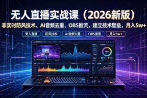 （19525期）无人直播实战课（更新7月），非实时防风技术、AI音频去重、OBS推流，建立技术壁垒，月入5w+-麦资源网
