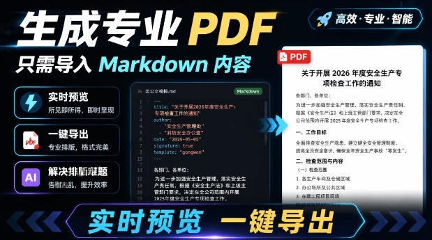 只需导入Markdown内容，实时预览一键导出*PDF！轻松解决AI生成内容排版问题Presto