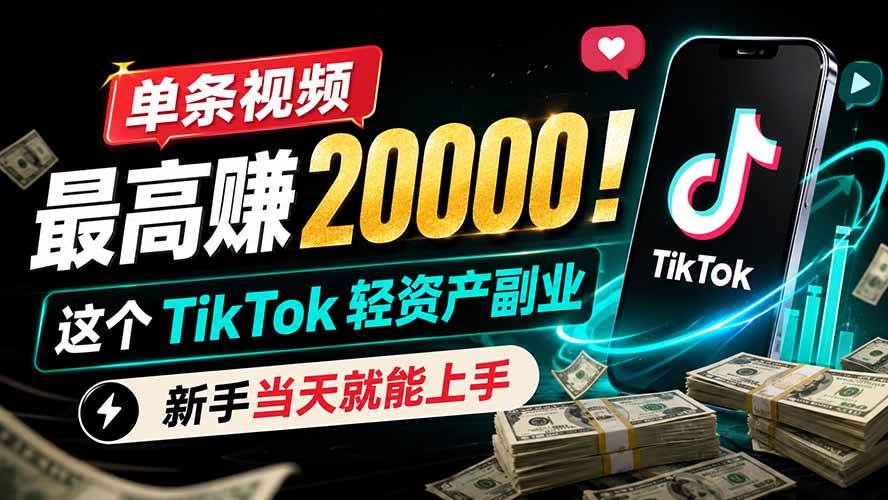 图片[1]-（19457期）单条视频最高赚 20000！这个 TikTok 轻资产副业，新手当天就能上手