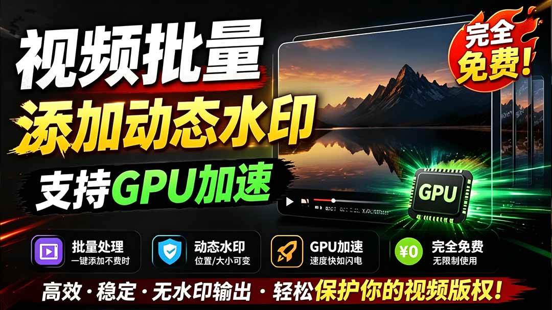 图片[1]-（19190期）批量视频添加动态水印！Windows纯本地运行，支持GPU加速，完全免费，视频防搬运工具 水印工坊