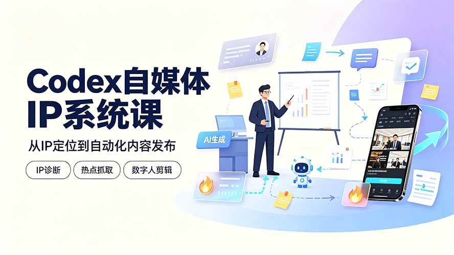 图片[1]-（19258期）Codex自媒体IP系统课：IP诊断/热点抓取/IP蒸馏 Skill，爆款复刻数字人多平台自动发布教程