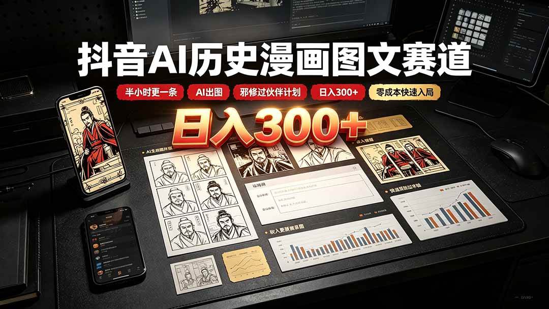 图片[1]-（19498期）抖音AI历史漫画图文赛道：半小时更一条×AI出图×邪修过伙伴计划×日入300+，零成本快速入局