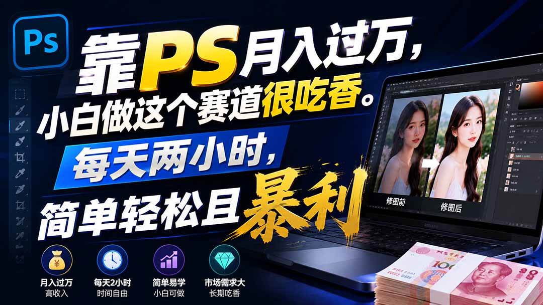 图片[1]-（19916期）靠PS月入过万，小白做这个赛道很吃香。每天两小时，简单轻松且暴利