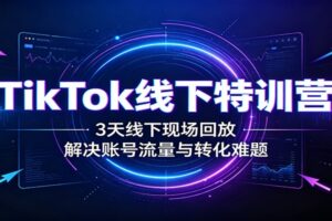TikTok线下特训营：3天线下现场回放，解决账号流量与转化难题-麦资源网