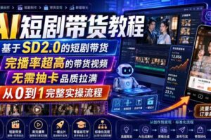 AI短剧带货教程，基于SD2.0的短剧带货，完播率超高的带货视频，无需抽卡品质拉满，从0到1完整实操流程-麦资源网