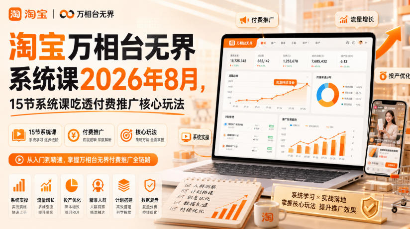 淘宝万相台*系统课2026年8月，15节系统课吃透付费推广*玩法