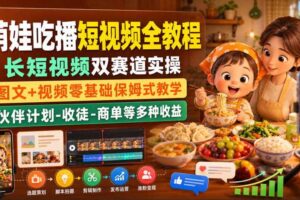 萌娃吃播短视频全教程｜长短视频双赛道实操，图文+视频零基础保姆式教学，伙伴计划-收徒-商单等多种变现方式-麦资源网