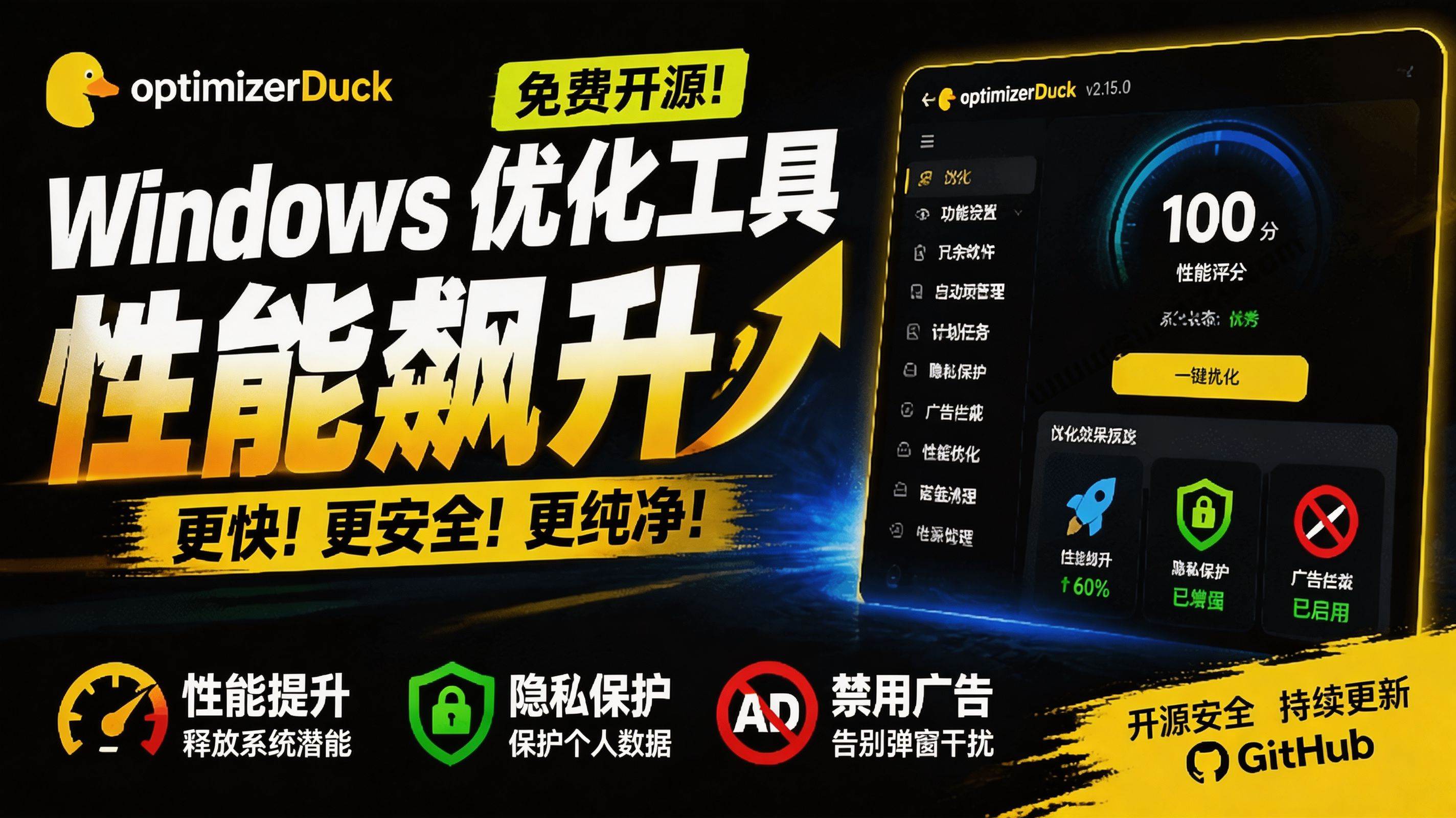 图片[1]-（19639期）让Windows更纯净、透明、强大的优化工具！免费开源，主打性能提升、功能设置与磁盘清理 OptimizerDuck