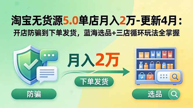 图片[1]-（19683期）淘宝无货源5.0单店月入2万-更新2026：开店防骗到下单发货，蓝海选品+三店循环玩法全掌握