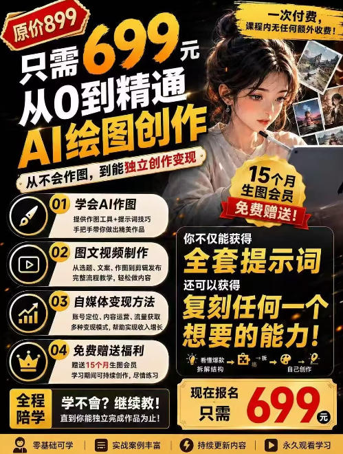 抖音10W粉丝博主的AI绘图教学，从0到精通AI绘图创作，从不会作图到能*创作变现