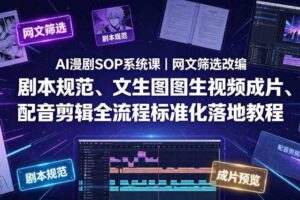 AI漫剧SOP系统课|网文筛选改编、剧本规范、文生图图生视频成片、配音剪辑全流程标准化落地教程(更新0810)-麦资源网