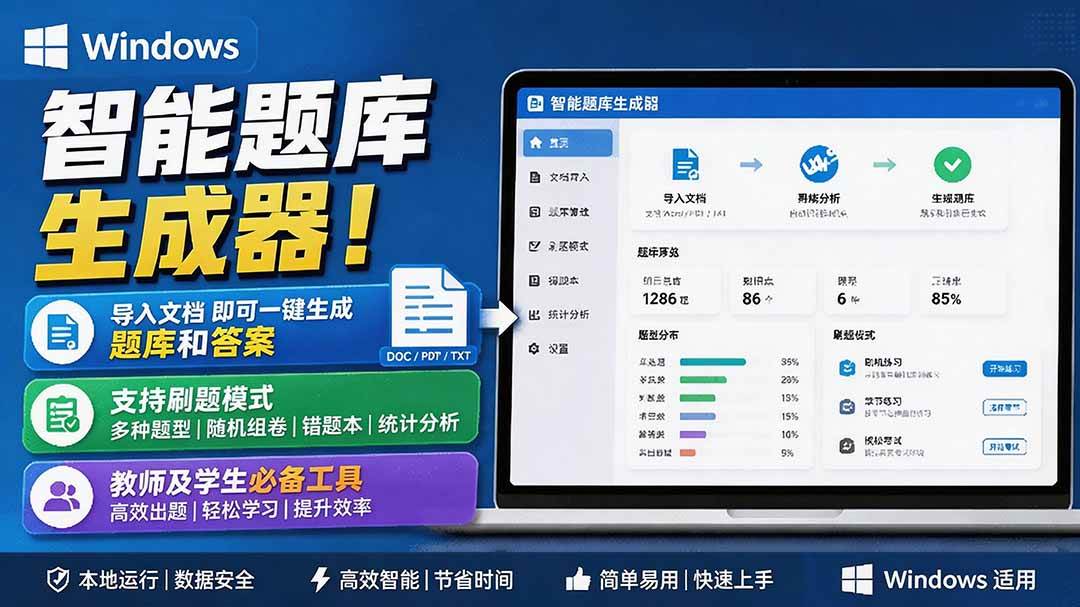 图片[1]-（19855期）Windows 智能题库刷题软件！导入文档一键生成题库和答案，并支持刷题模式，教师及学生必备工具 原创