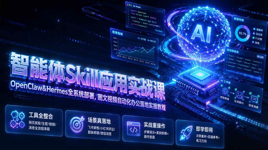 图片[1]-（19645期）智能体Skill应用实战课：OpenClaw&Hermes全系统部署，图文视频自动化办公落地实操教程