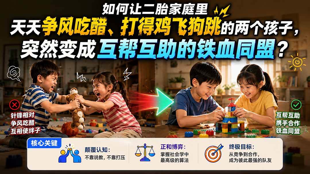 图片[1]-（19850期）付费文章：如何让二胎家庭里天天争风吃醋、打得鸡飞狗跳的两个孩子，突然变成互帮互助的铁血同盟？