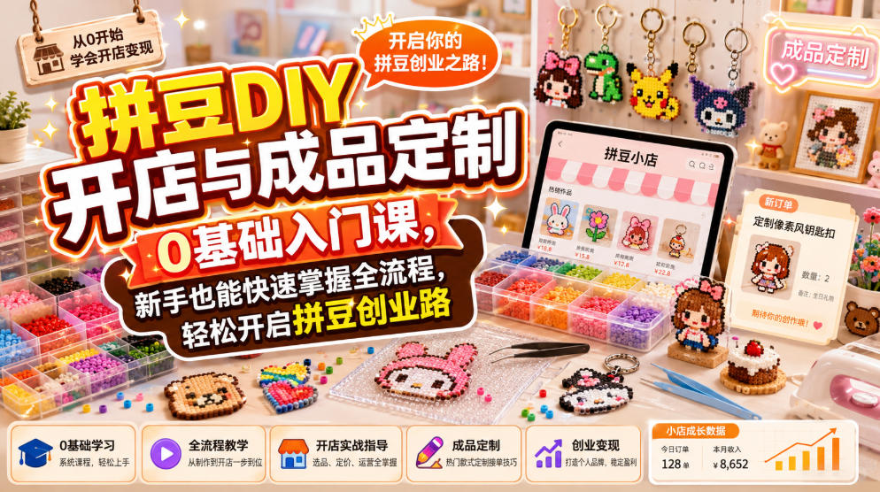 拼豆DIY开店与成品定制0基础入门课，新手也能快速掌握全流程，轻松开启拼豆创业路-麦资源网