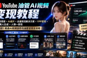 （19774期）YouTube油管AI视频变现教程-更新：账号搭建×AI成片×去重限流解决方案×YPP变现×AI真人生成×人物一致性-麦资源网