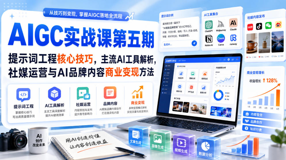 刺猬星球·AIGC实战课第五期，提示词工程*技巧，主流AI工具解析，社媒运营与AI品牌内容商业变现方法