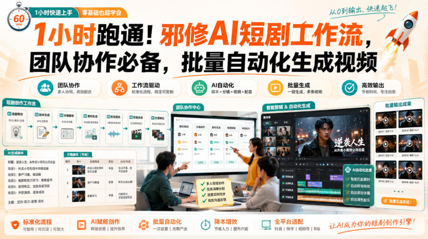 1小时跑通！邪修AI短剧工作流，团队协作*，批量自动化生成视频