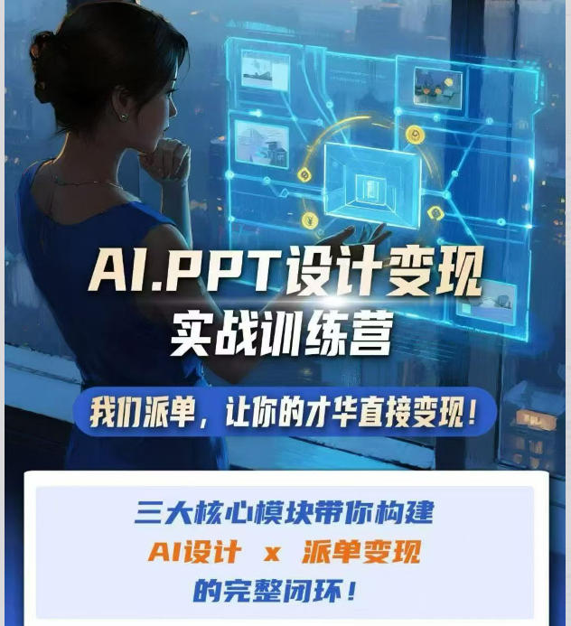AI+PPT设计变现实战训练营，我们派单，让你的才华直接变现，三大*模块带你构建Al设计x派单变现的完整闭环
